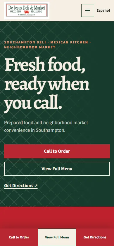 De Jesus Deli and Market website mobile homepage designed by Santos Diaz